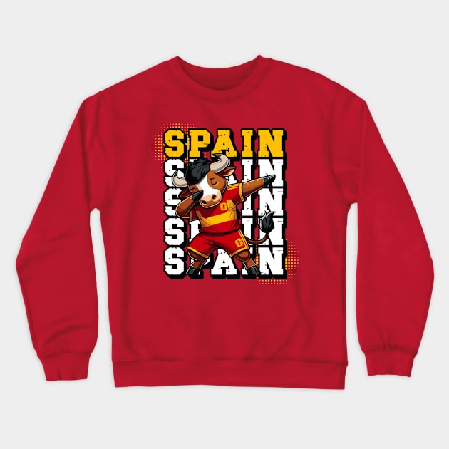 Dabbing Bull - Spain Football Fan Tee Design Crewneck Sweatshirt by Kicosh